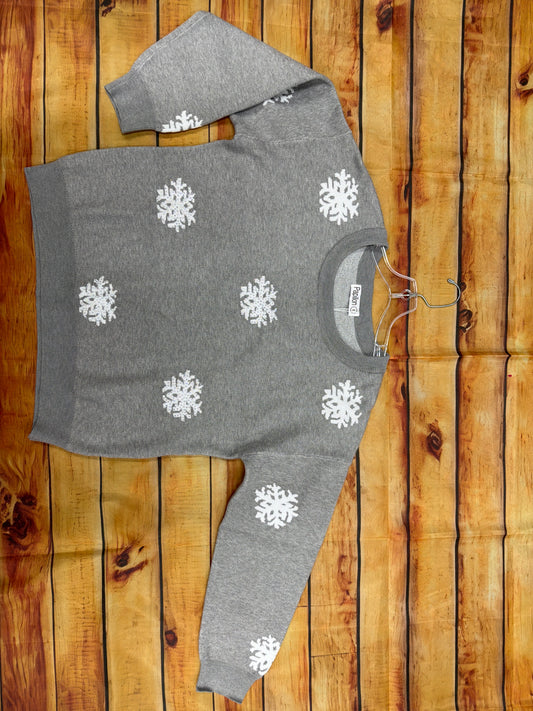 PAPILLON RHINESTONE SNOWFLAKE KNIT SWEATER GREY ST21204