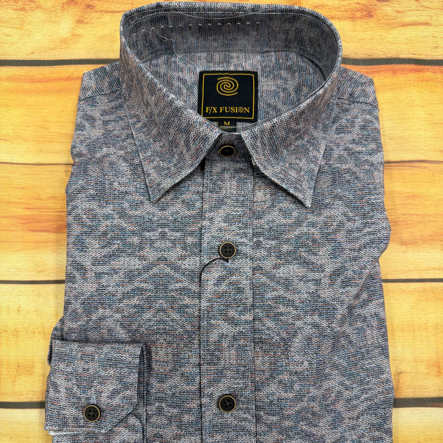 FX FUSION FW12023 GREY TAN TEXTU ABSTRACT PRINT LONG SLEEVE