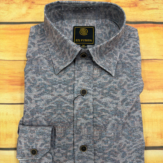 FX FUSION FW12023 GREY TAN TEXTU ABSTRACT PRINT LONG SLEEVE