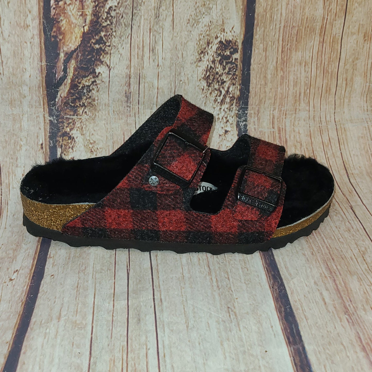 CLEARANCE Birkenstock 1018112 Arizona Rivet Plaid RED/BLACK Wool Women's #6