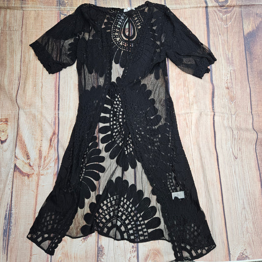 KERENHART BLACK LONG LACY CARDIGAN 38037