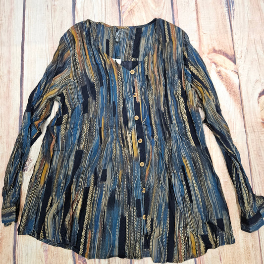 ETHYL CELINE NAVY/GOLD PRINT BLOUSE