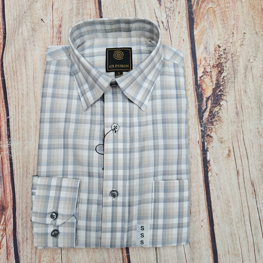 FX FUSION GREY/TAN LS TEXTURED CHECK D11008