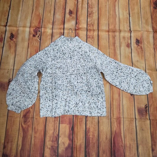PAPILLON SPECKLED RIBBED DETAIL MOCK NECK SWEATER ST21214