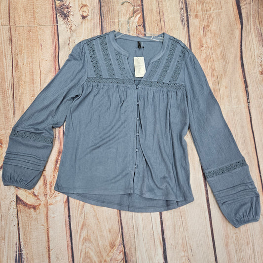 NORTH RIVER LS CROCHET TOP BLUE NRL2638