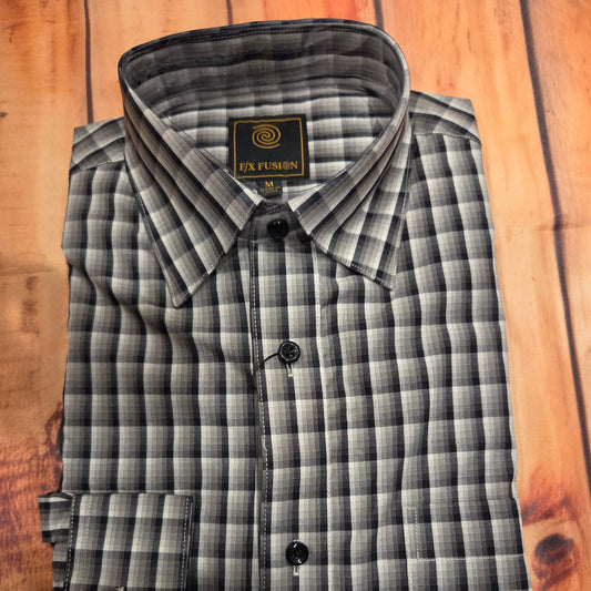 FX FUSION D12001 TAUPE L/S TEXT MINI PLAID