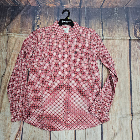 ARIAT WOMENS WR KIRBY LS SHIRT GARNET ROSE GEO 10051332