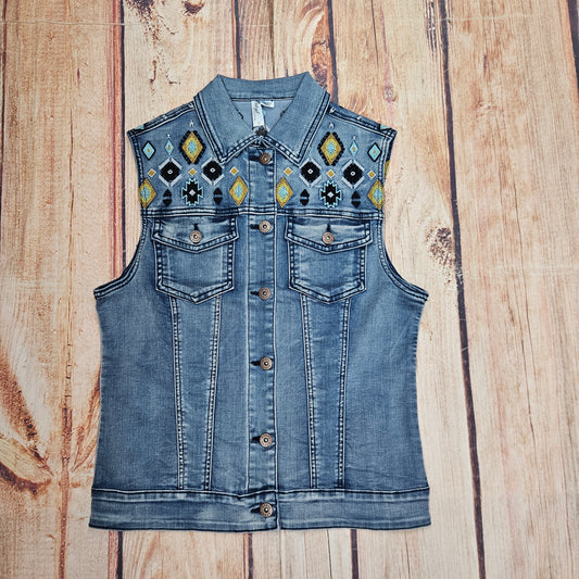 ETHYL DENIM VEST W/EMBROIDERY