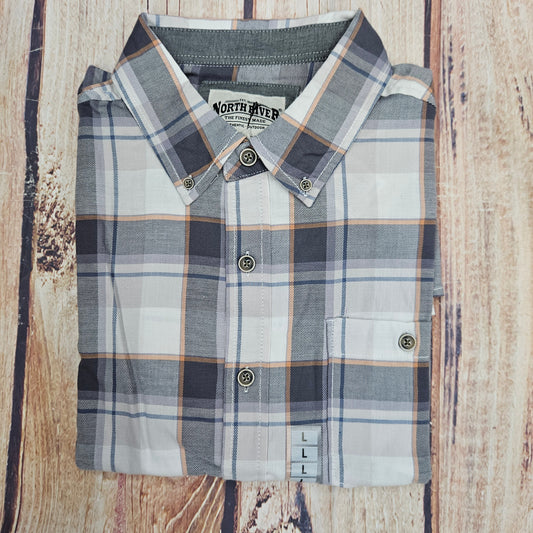 NORTH RIVER S/S GRAY PLAID COTTON BLEND MEN NRM5348