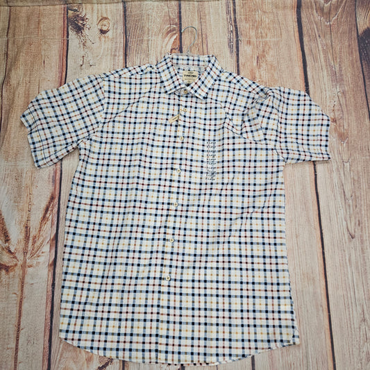 FX FUSHION TREND SS TEXTURED SQUARE PRINT ECRU/NAVY/BRICK  T1122