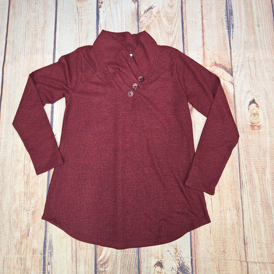 KEREN HART KNIT LONG SLEEVE SHIRT WINE 27052 CLEARANCE