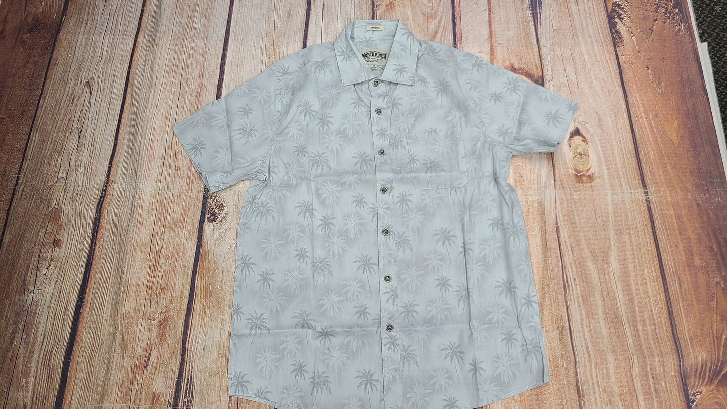 NORTH RIVER STRETCH LIGHTWEIGHT GRAY HAWAIIAN BUTTON DOWN NRM5365