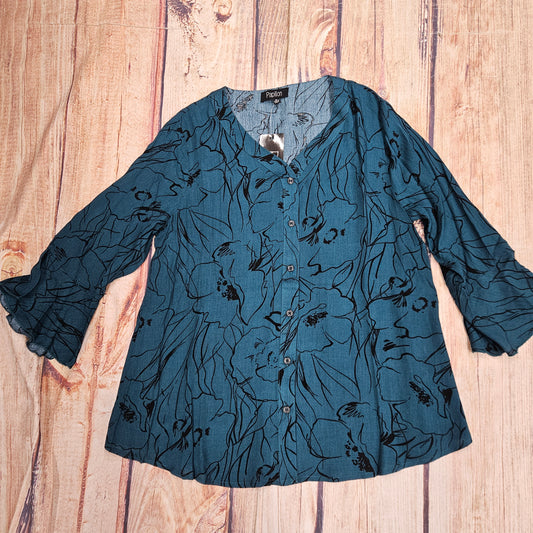 PAPILLON FLORAL CRINKLE BUTTON TOP PT19003