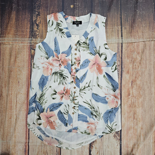 PAPILLON TROPICAL PRINT SLEEVELESS BLOUSE PT18075