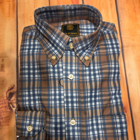 FX FUSION FW12044 L/S MULTI NAVY/BRN PLAID