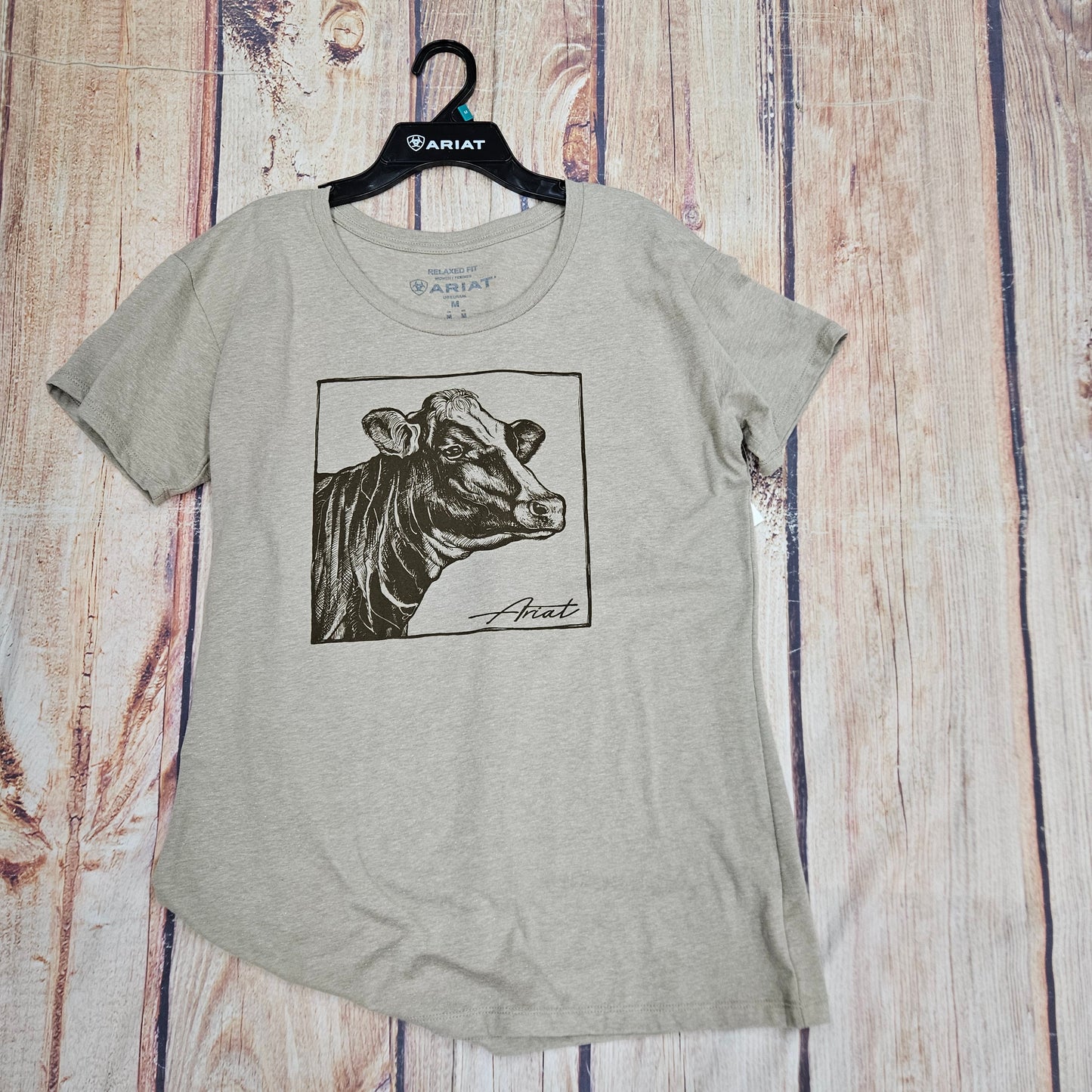 ARIAT WOMENS COW COVER SHORT SLEEVE OATMEAL HEATHER 10051765