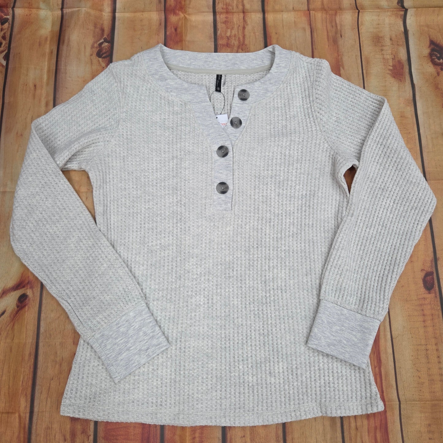 NORTH RIVER WOMENS MISSIES SEREN HENLEY KNIT NBRL2666 NATURAL HEATHER