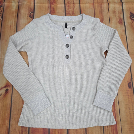 NORTH RIVER WOMENS MISSIES SEREN HENLEY KNIT NBRL2666 NATURAL HEATHER