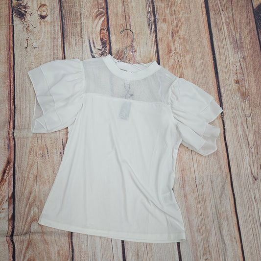 ETHYL MESH TOP RUFFLE WHITE 220711WH