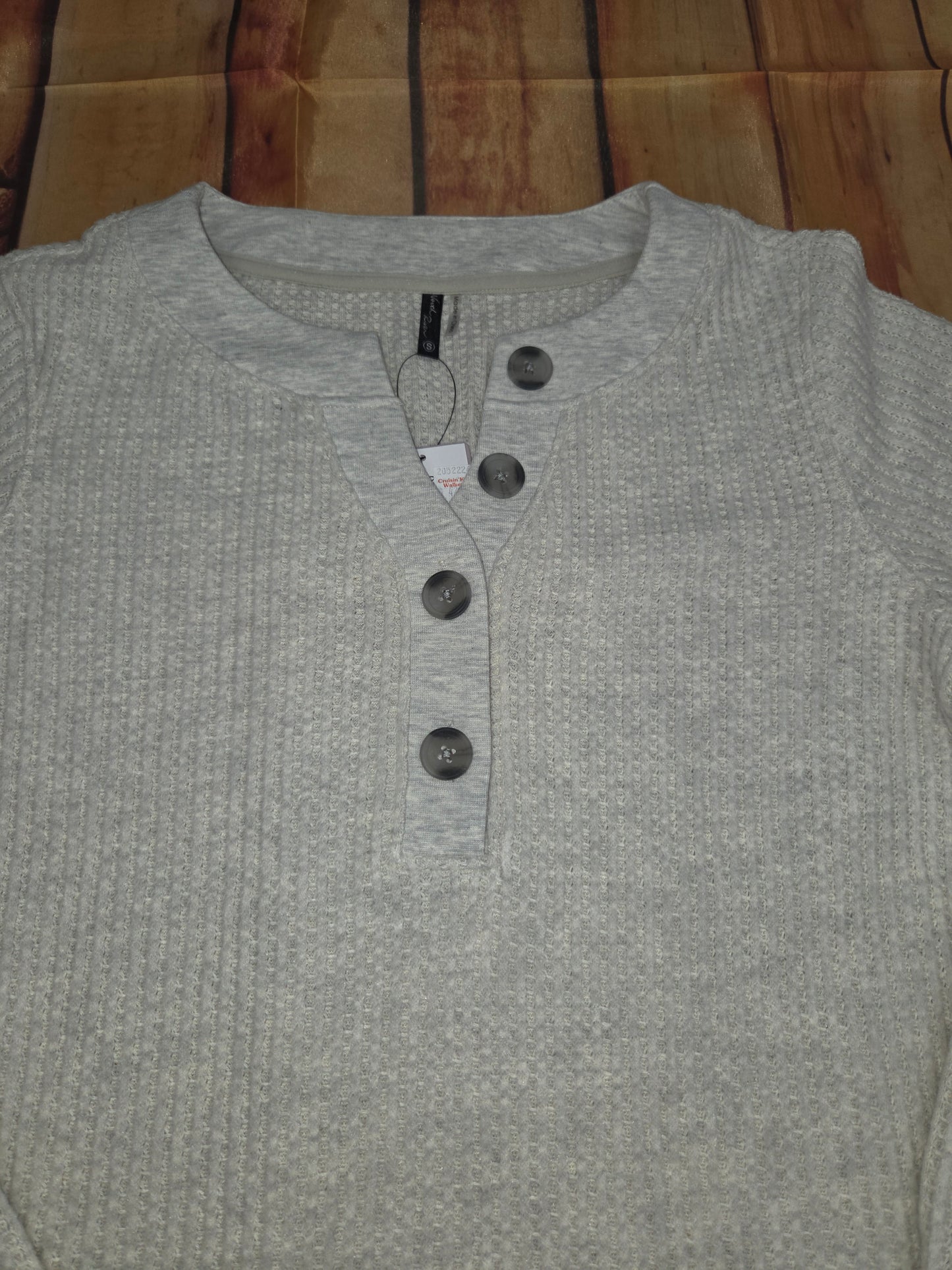 NORTH RIVER WOMENS MISSIES SEREN HENLEY KNIT NBRL2666 NATURAL HEATHER