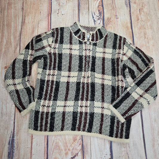 ETHYL ZIP NECK PLAID SWEATER
