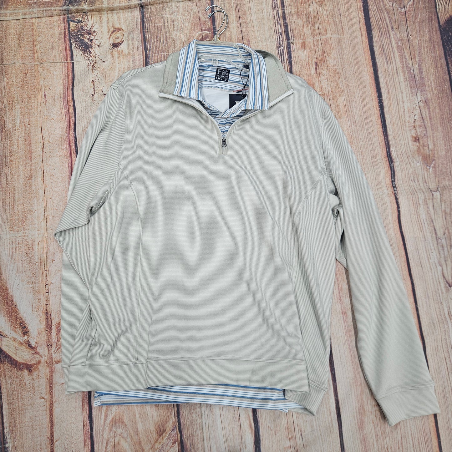 FX FUSION GOLF HEATHER STRIPE PRINT POLO TAN/BLUE FGM203