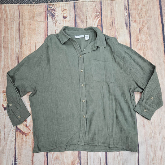 KEREN HART OLIVE LONG SLEEVE BUTTON UP OLIVE