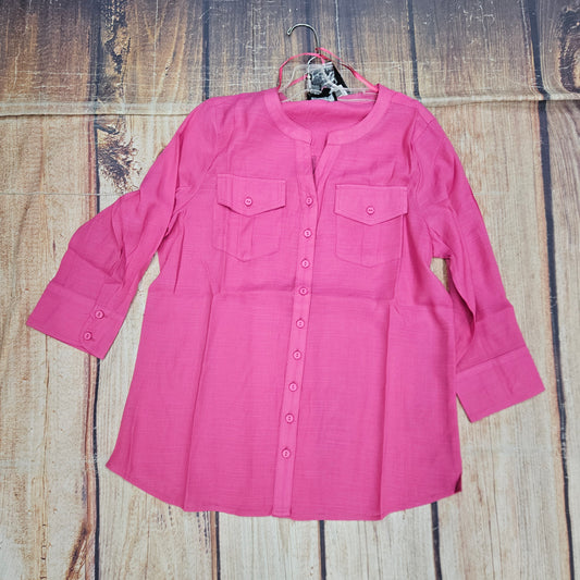 PAPILLON BUTTON FRONT TAB SLEEVE BLOUSE PT18033