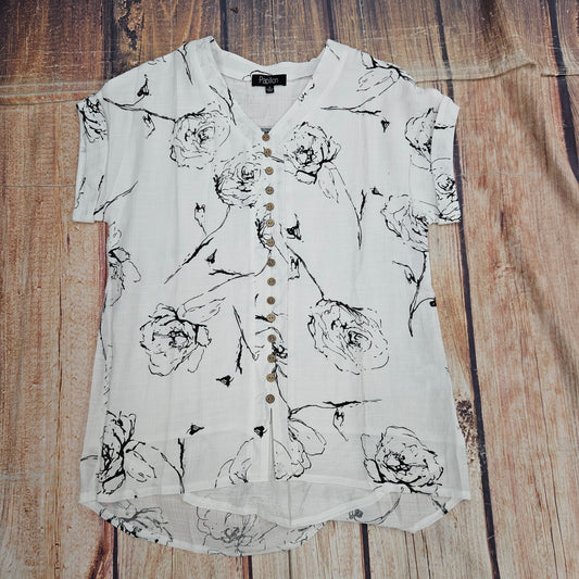 PAPILLON SHORT SLEEVE FLORAL BUTTON FRONT PT18109