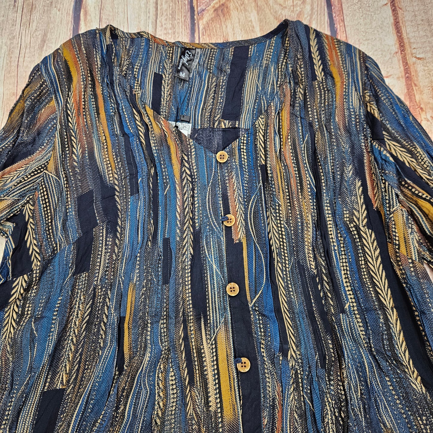 ETHYL CELINE NAVY/GOLD PRINT BLOUSE