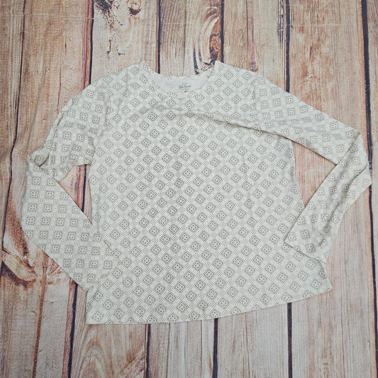 OLD RANCH TATUM TOP WHISPER WHITE TAUPE PRINT LONG SLEEVE M19895CM