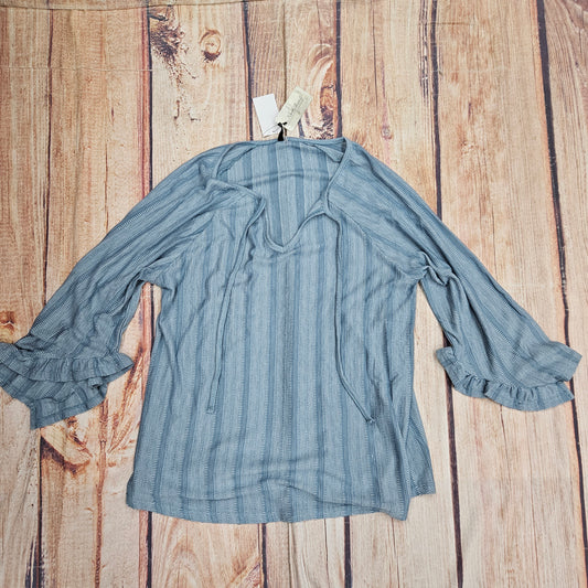 NORTH RIVER RUFFLED SLEEVE V NECK 2617