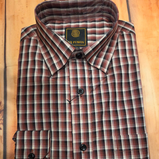 FX FUSION D12001 BURGUNDY L/S TEXT MINI PLAID