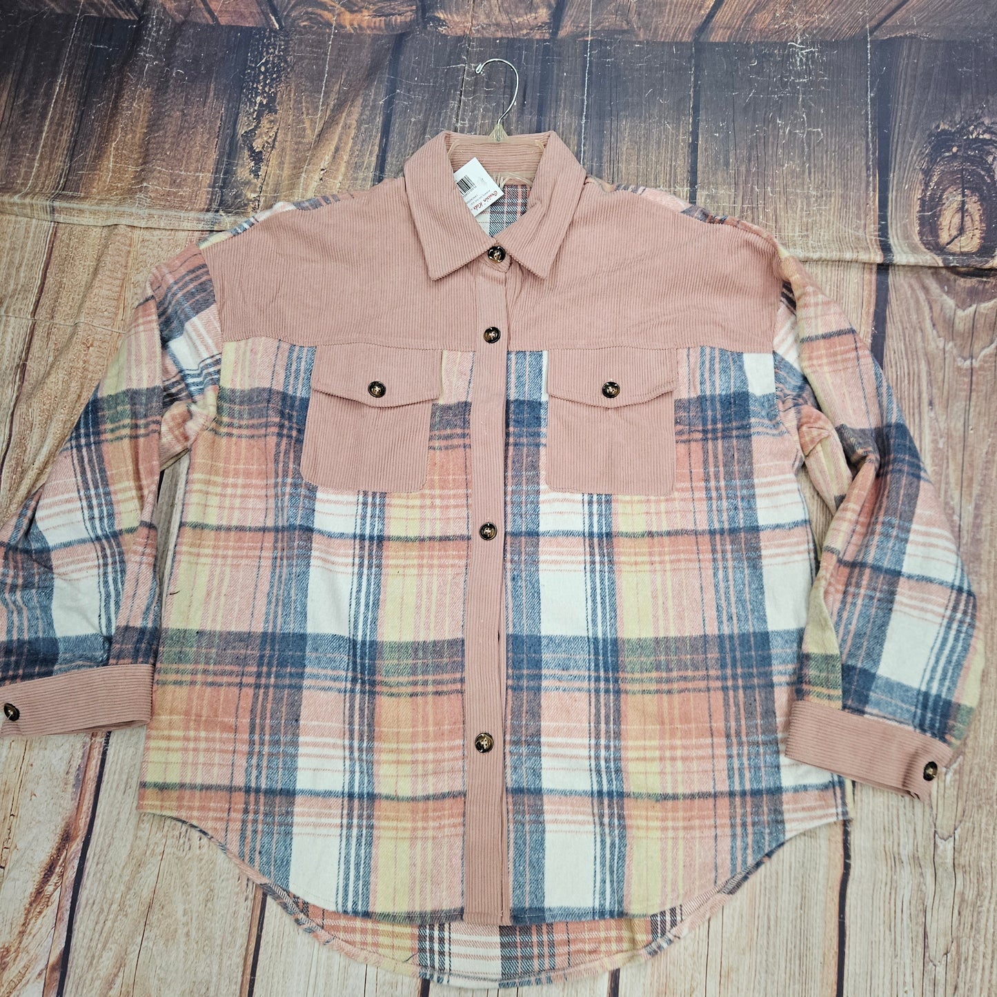 PLAID CORDUROY PATCHWORK SHACKET