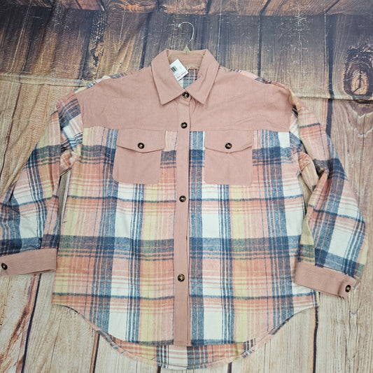 PLAID CORDUROY PATCHWORK SHACKET