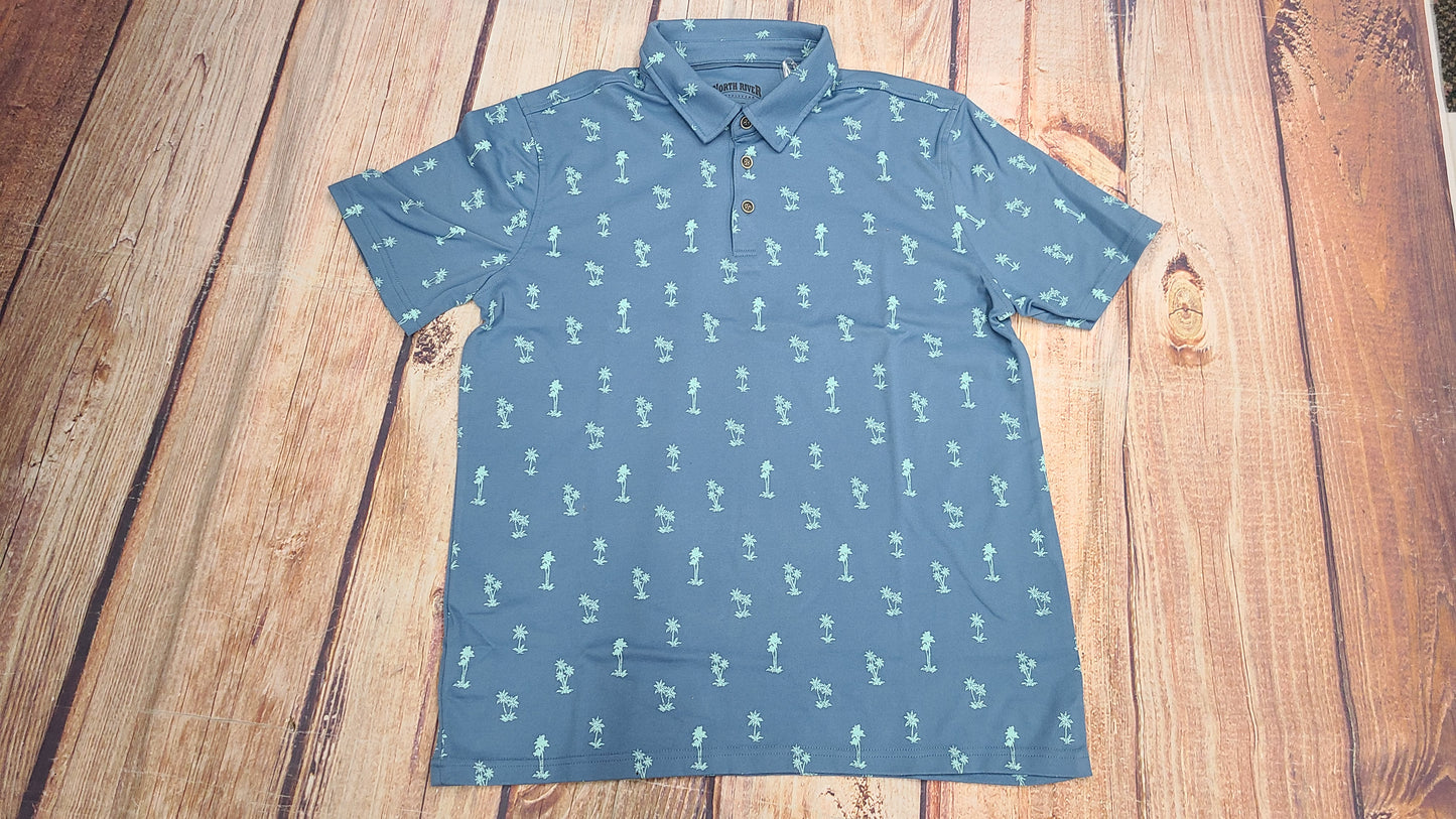 NORTH RIVER PRINTED PIQUE POLO BLUE HAWAIIAN NRM1238