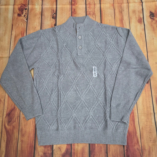 F/X FUSION MENS SILVER HEATHERN1/4 BUTTON SWEATER 13053