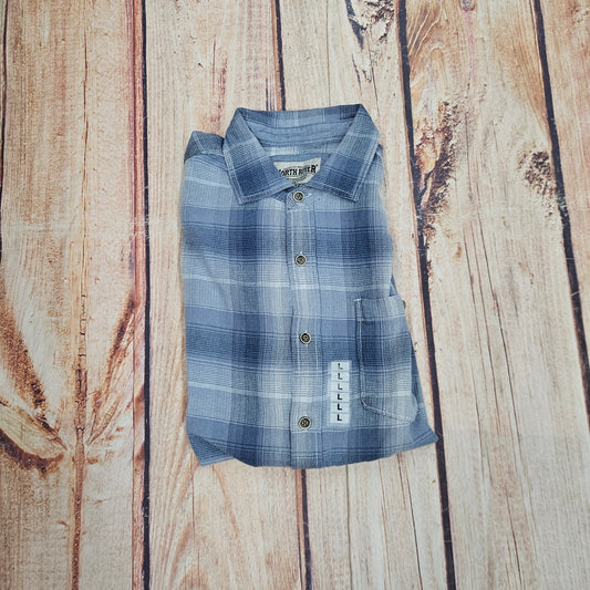 NORTH RIVER Y/D BLUE PLAID SHIRT BUTTON DOWN MEN NRM5342