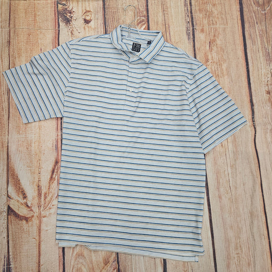 FX FUSION GOLF HEATHER STRIPE PRINT POLO TAN/BLUE FGM203