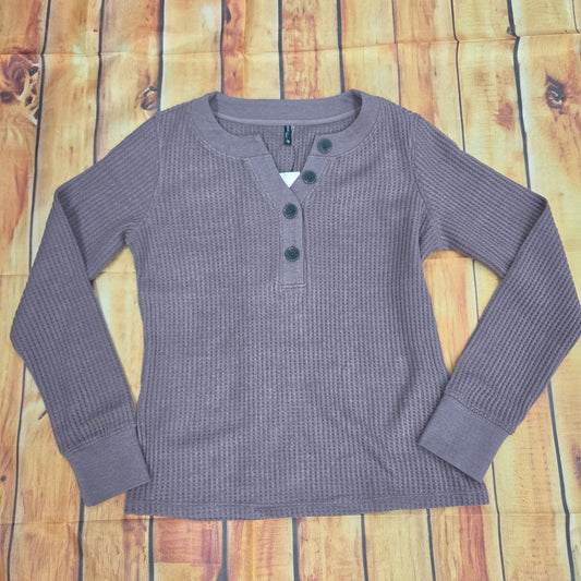 NORTH RIVER WOMENS MISSIES SEREN HENLEY KNIT NBRL2666 PEPPERCORN