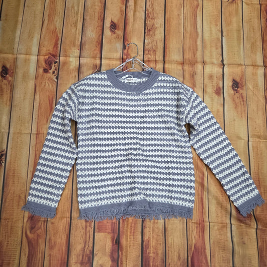 PAPILLON STRIPED SWEATER BLUE WITH FRINGE ST21248