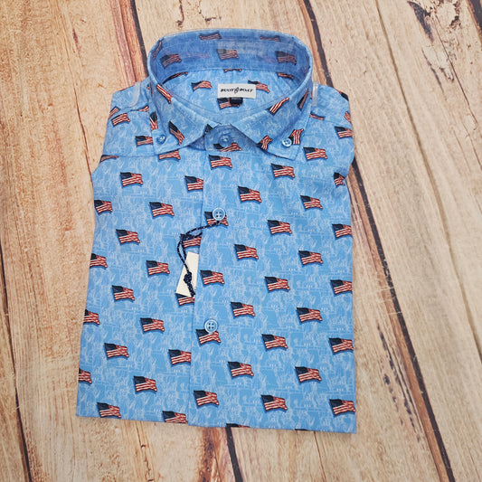 FX FUSION LIBERTY FLAG BLUE S/S BUTTON DOWN BB429