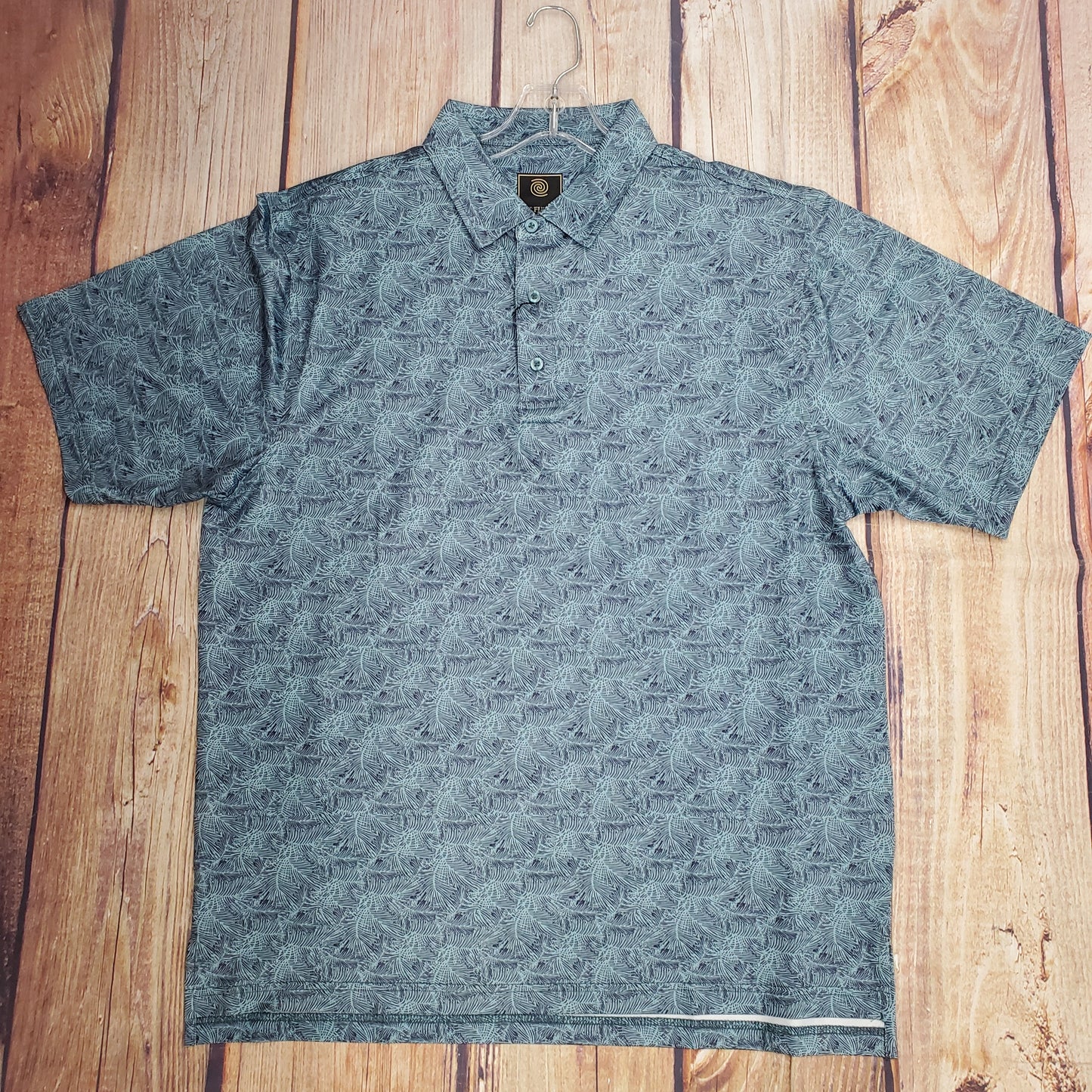 CLEARANCE FX FUSION ISLAND LEAF PRINT POLO-AQUA